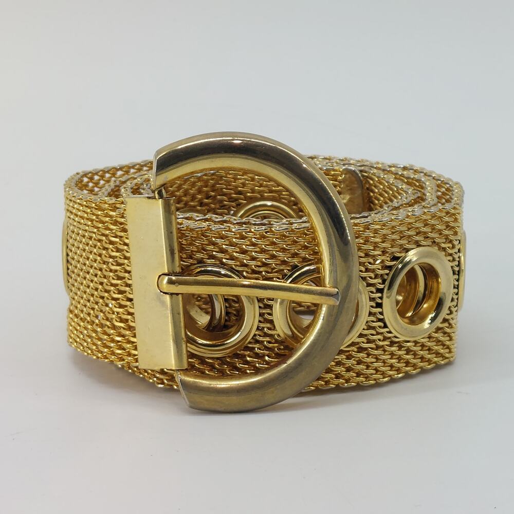 Gold Tone Women's Mesh Grommet Metal Belt 70s Disco Cosplay - Picture 12 of 12
